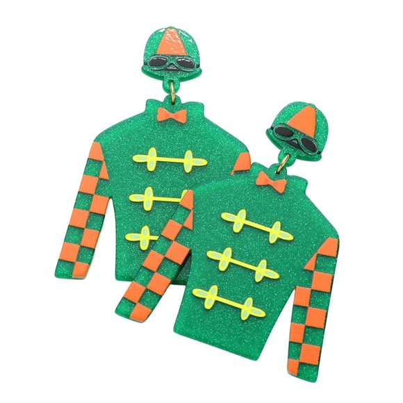 Kentucky Derby Acrylic Riding Suit Earrings, Horse Lover Jewelry - Picture 2 of 3